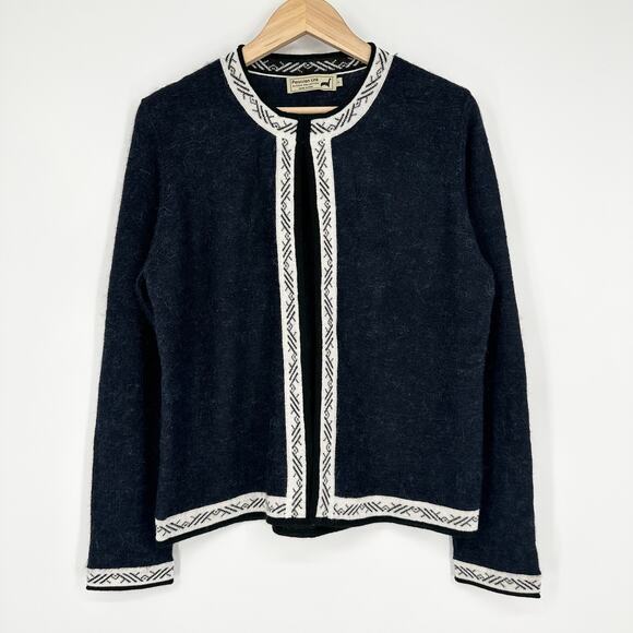 Peruvian Link Feather Cardigan Baby Alpaca Contrast Trim Fuzzy Crew Neck Sweater - Picture 12 of 12